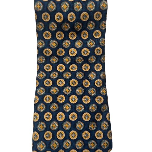 Burberrys of London Vintage Blue Yellow Gold Medallion Print 100% Silk Neck Tie - Picture 7 of 7